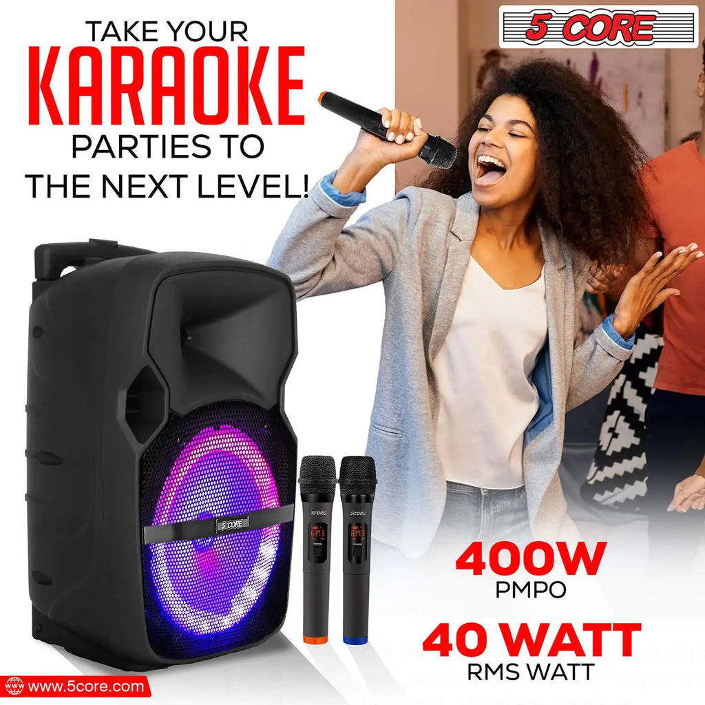 Parlante portátil con karaoke + 2 micrófonos inalámbricos