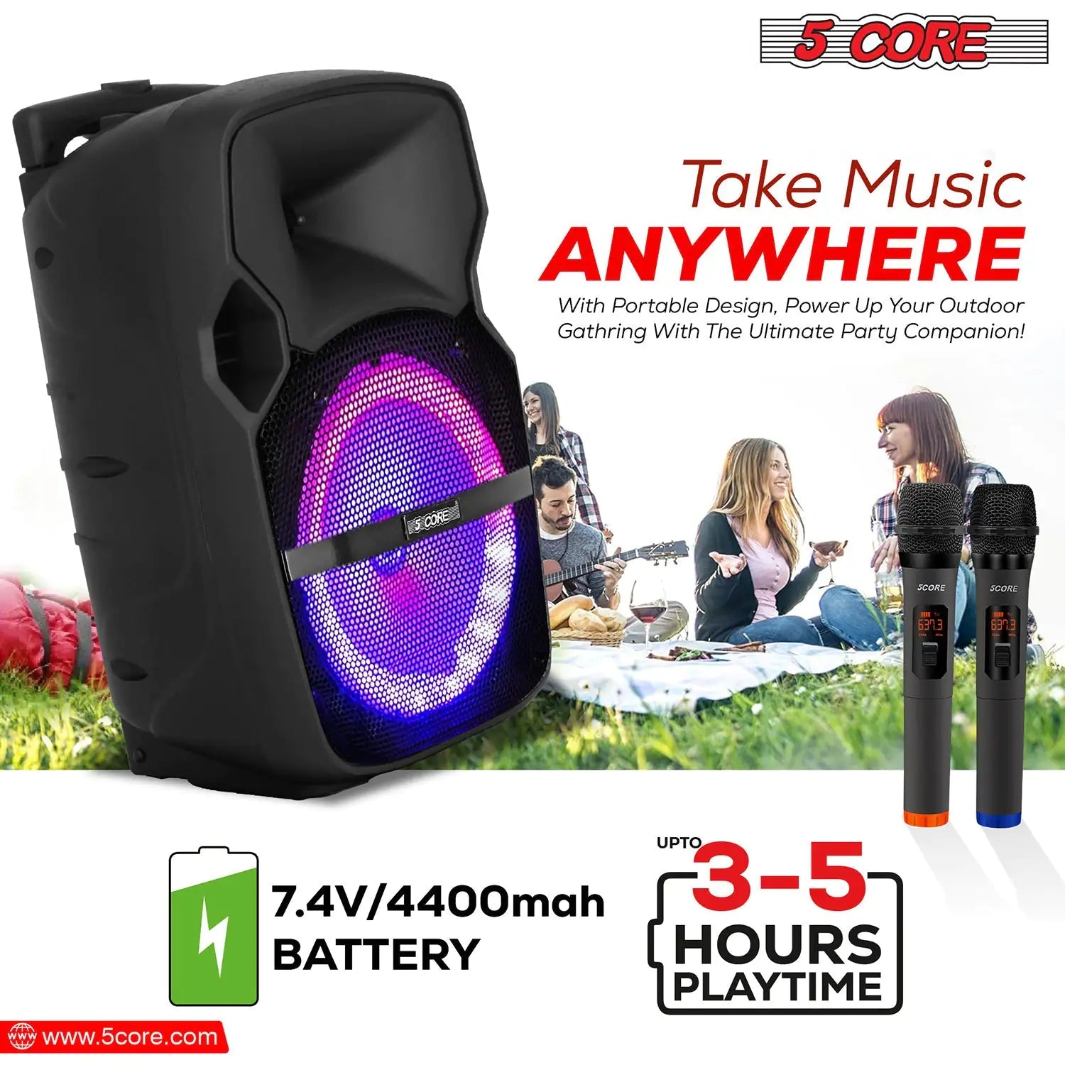 Parlante portátil con karaoke + 2 micrófonos inalámbricos